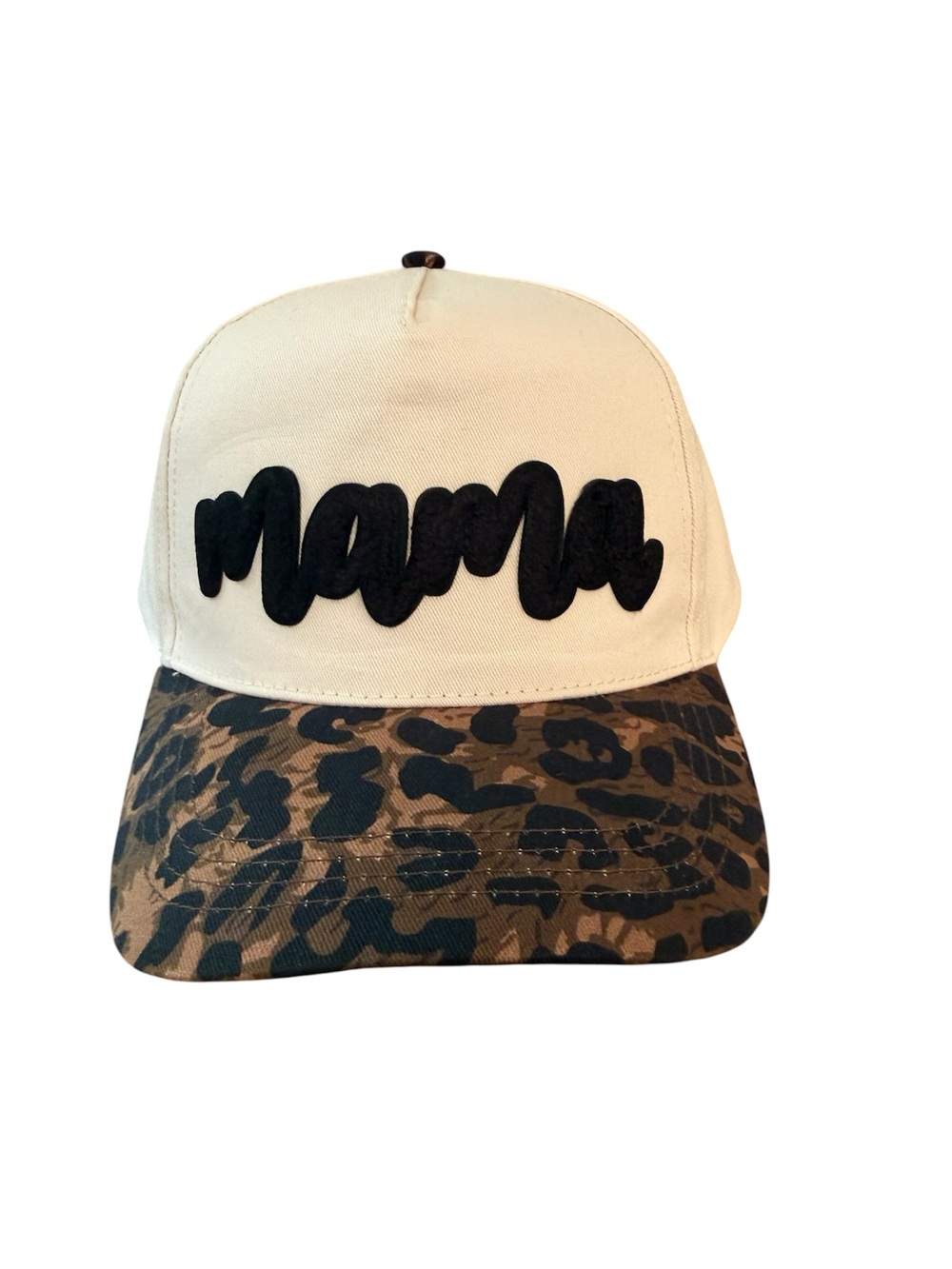 Custom Mama Leopard Brim Snapback Hat Cream & Black Adjustable Baseball Cap